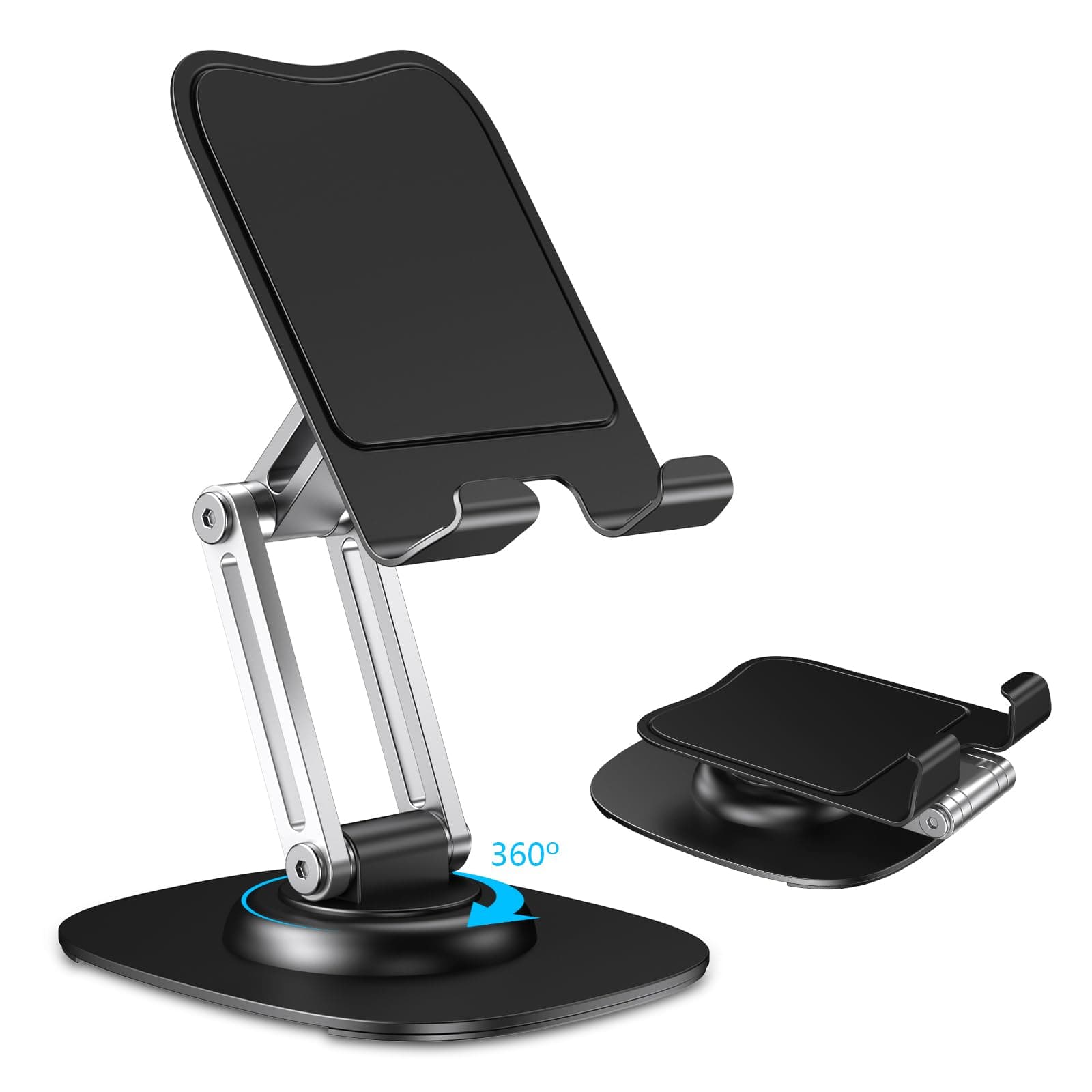 CreaDream Handyständer für den Schreibtisch, Aluminium-Telefonhalter mit 360° drehbarer Metallbasis, Tragbarer Desktop-Telefonhalter, kompatibel mit iPhone 16 15 Pro Samsung Alle 4,7-8-Zoll-Telefone Schwarz Angebot bei HelloDeals
