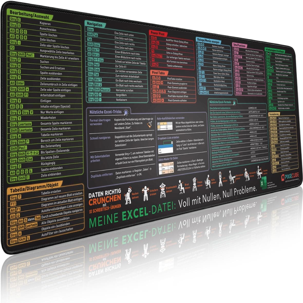 Excel Shortcuts unterlage Deutsch | Shortcut-Tasten-Mauspad | erweitertes großes XL-Spickzettel Gaming-Mauspad | PC-Büro-Spreadsheet Tastaturmatte | rutschfeste genähte Kanten 800L x 300B mm Excel-Deutsche Sprache Angebot bei HelloDeals