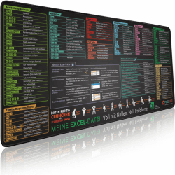 Excel Shortcuts unterlage Deutsch | Shortcut-Tasten-Mauspad | erweitertes großes XL-Spickzettel Gaming-Mauspad | PC-Büro-Spreadsheet Tastaturmatte | rutschfeste genähte Kanten 800L x 300B mm Excel-Deutsche Sprache Angebot bei HelloDeals