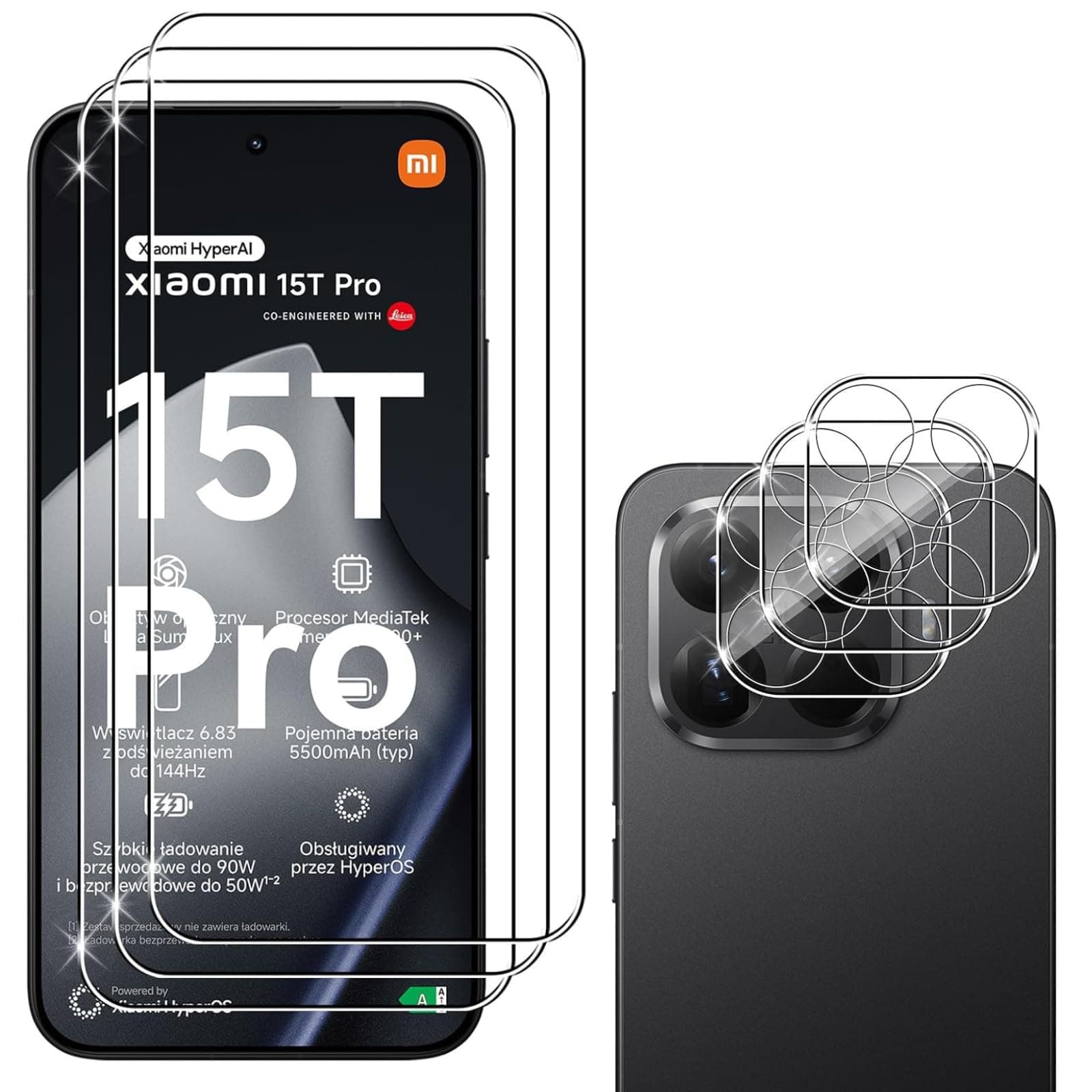 Schutzfolie für Xiaomi Mi 15T/15T Pro für Panzerglas, 3 Stück Panzer Schutz Glas & 3 Stück Kameraschutz, Anti-Kratzen Folie 9H Härte HD Folie 15t pro 15t pro Angebot bei HelloDeals