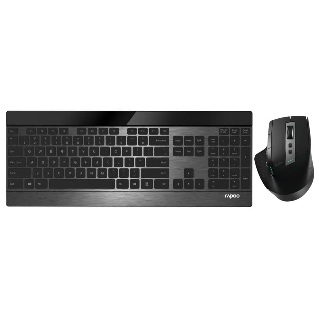 Rapoo 9900M kabelloses Tastatur-Maus Set Wireless Deskset 3200 DPI Sensor wiederaufladbarer Akku flaches Aluminium Design DE-Layout QWERTZ PC & Mac - schwarz Maus + Tastatur Single Angebot bei HelloDeals