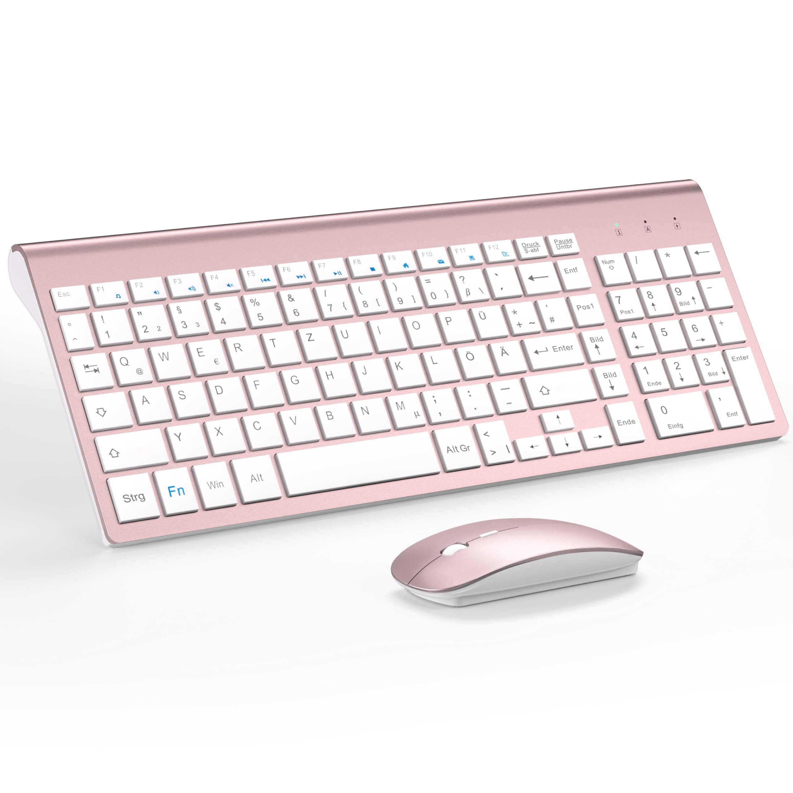 Tastatur Maus Set Ultra Slim, TopMate 2,4G Stille Compact USB 2400DPI Maus und Schissschalter Tastatur mit Abdeckung, mit 2 AA & 2 AAA Batterien für PC/Laptop/Windows/Mac-Rose Gold Weiß Angebot bei HelloDeals
