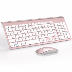 Tastatur Maus Set Ultra Slim, TopMate 2,4G Stille Compact USB 2400DPI Maus und Schissschalter Tastatur mit Abdeckung, mit 2 AA & 2 AAA Batterien für PC/Laptop/Windows/Mac-Rose Gold Weiß Angebot bei HelloDeals