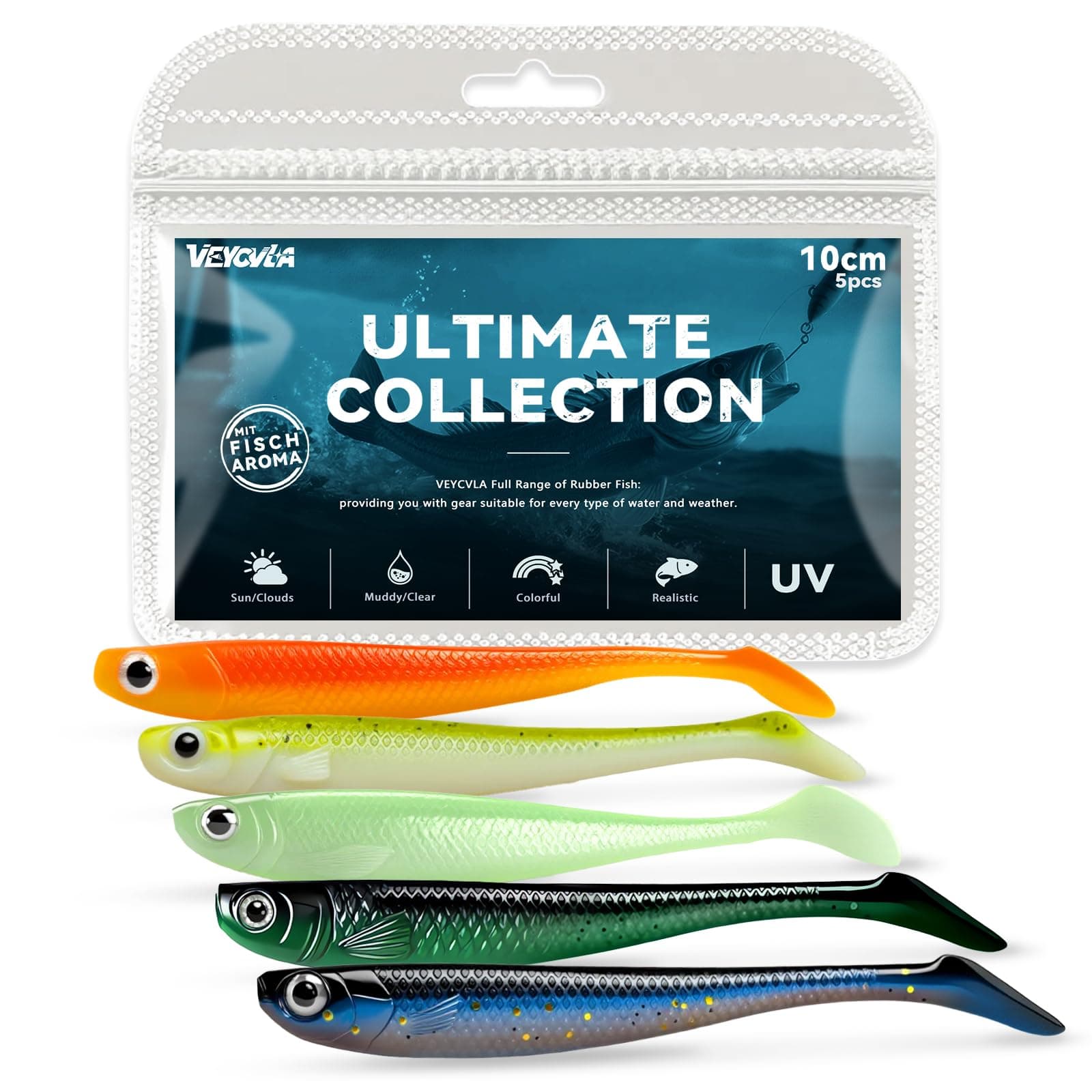 Fishing Gummifische Zander Set 10 cm 5 Stück Farben Gummiköder Zander-Angeln-Softbait Angelköder,Gummi Fische Gummifisch Set Zander-Gummifisch Zander Köder Gummifisch01 Angebot bei HelloDeals