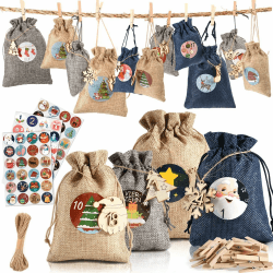 Adventskalender zum Befüllen Groß, 24 Adventskalender zum Befüllen Stoff mit Holzetikett, Weihnachtskalender Zum Befüllen, Jutesäckchen adventskalender säckchen Angebot bei HelloDeals