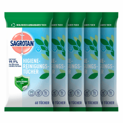 Sagrotan Hygienereinigungstücher – Für die praktische Reinigung und Desinfektion von Oberflächen – 5 x 60 Feuchttücher in wiederverschließbarer Verpackung 300 stück (1er Pack) Angebot bei HelloDeals