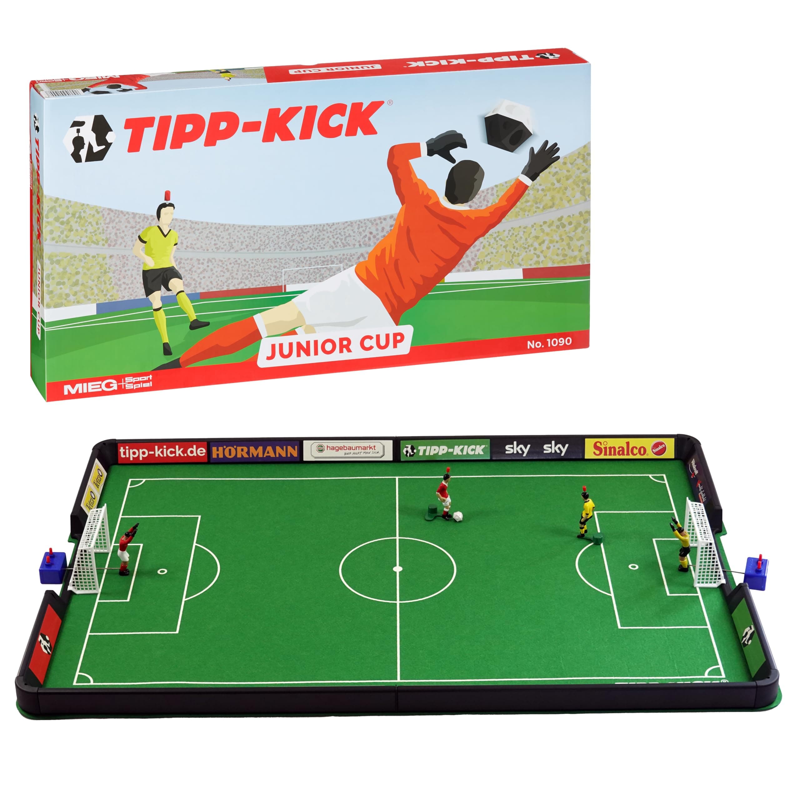 TIPP-KICK Junior Cup mit Bande 82x56 cm – Spielfertiges Set mit 2X Spieler, 2X Torwart, 2X Plastiktor, 2X Ball I Spielfeld aus Filz Single Angebot bei HelloDeals