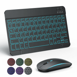 TECURS Kabellos Tastatur Maus Set QWERTZ Bluetooth Tastatur mit Maus für iPad Pro/Air/Mini/iPad 9./8.Gen, 7-farbige Hintergrundbeleuchtung, Schwarz Deutsches Tastatur (QWERTZ) blacks Angebot bei HelloDeals