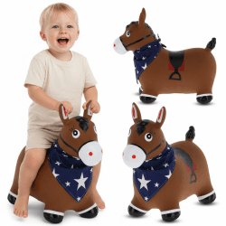 sun baby Hüpftiere ab 1 Jahr mit Pumpe aufblasbares Hüpfspielzeug aus Hochwertigem und Strapazierfähigem Gummi, Verschiedene Designs (Braunes Pferd mit Kopftuch) Angebot bei HelloDeals