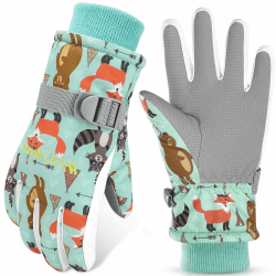 WESTGIRL Kinder Winterhandschuhe Winddicht Warme Skihandschuhe Thermofleece Wasserabweisend Schnee Cartoon kinderhandschuhe Outdoor Snowboarding Radfahren Handschuhe für 3-12 Kinder Jungen Mädchen S（4–6 Jahre） Grün Angebot bei HelloDeals