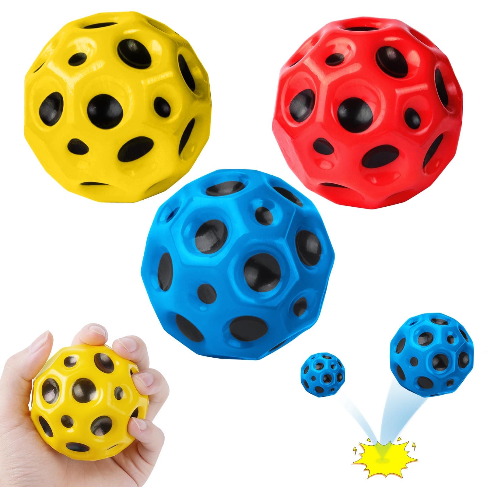 OSDUE 3PCS Jumping Ball, Space Ball Super High Bouncing Bounciest Lightweight Foam Balls Hohe Springender Gummiball Sprünge Gummiball Space Balls EIN Knallendes Geräusch Machen für Party Gift Rot/Blau/Gelb Angebot bei HelloDeals