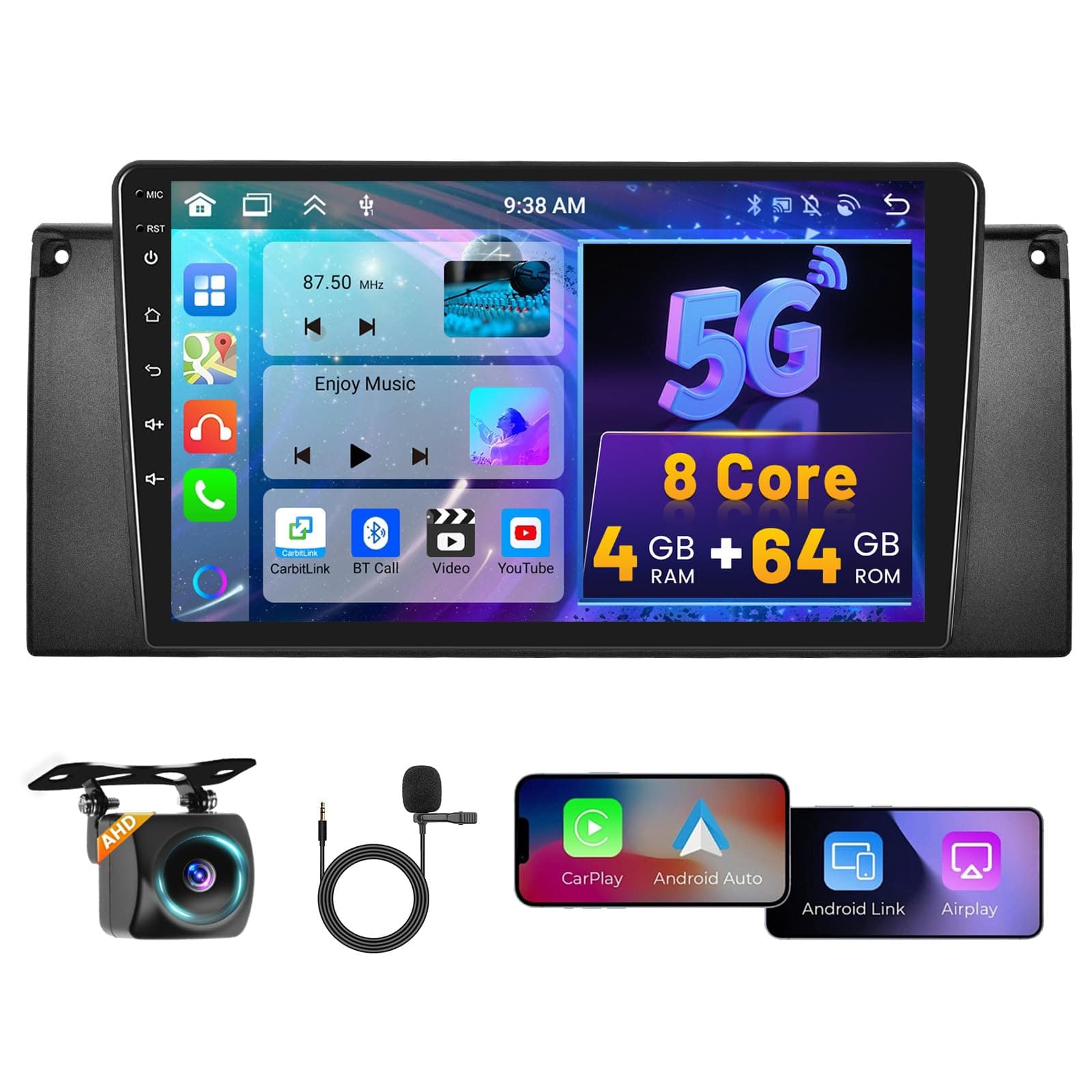 8 Core 4G+64G Hikity Android 15 Autoradio für BMW X5 E53 1999-2005 mit Carplay Android Auto Navi,Autoradio mit 9 Zoll Bildschirm,Bluetooth FM/RDS Mirror Link DSP Angebot bei HelloDeals