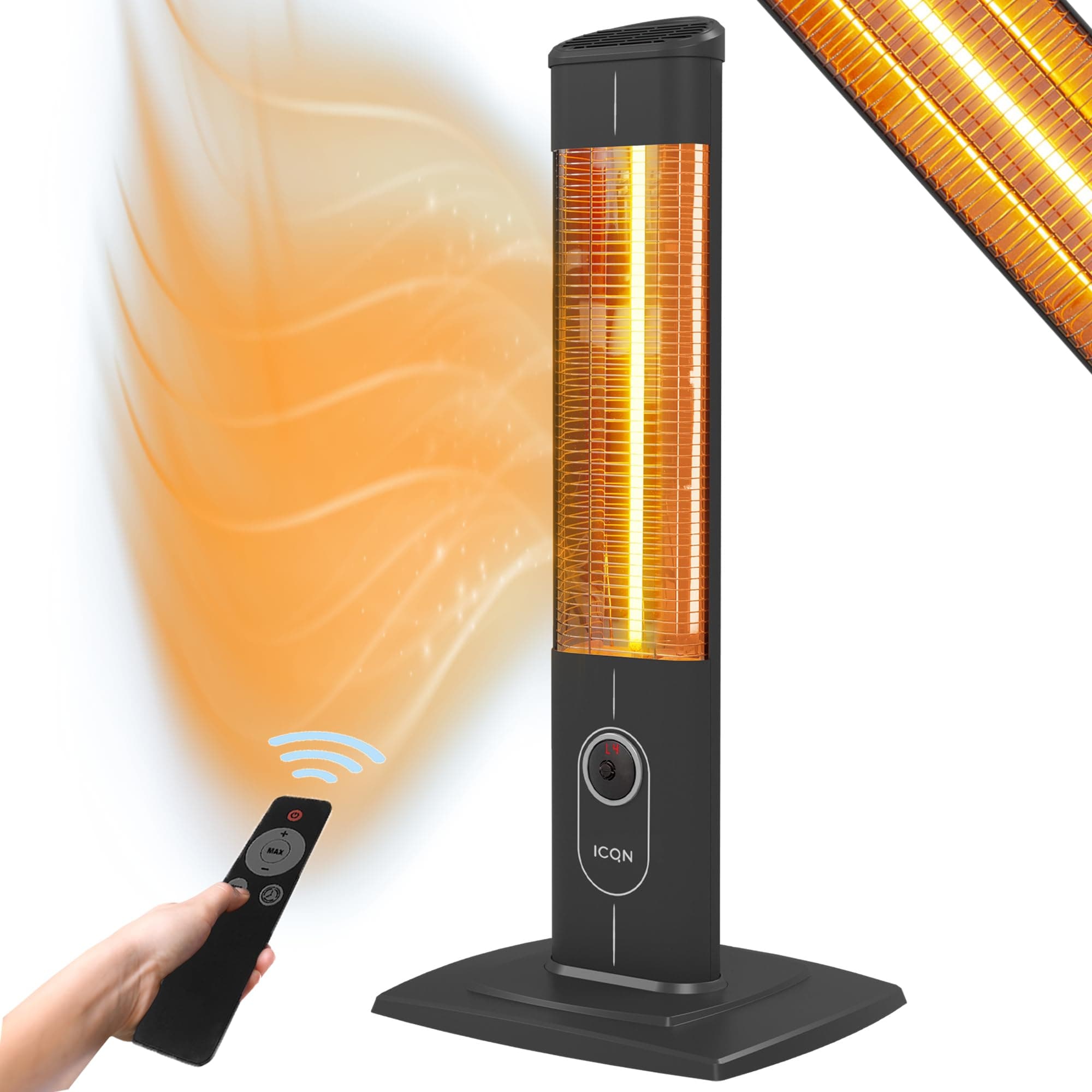 ICQN Stand Heizstrahler mit Fernbedienung, 2300 Watt, Infarot, Infarotheizung für Innen- & Außenbereich, Standheizstrahler, Standgerät, IP20, Digitalanzeige 2300 W Standfuß Schwarz Angebot bei HelloDeals