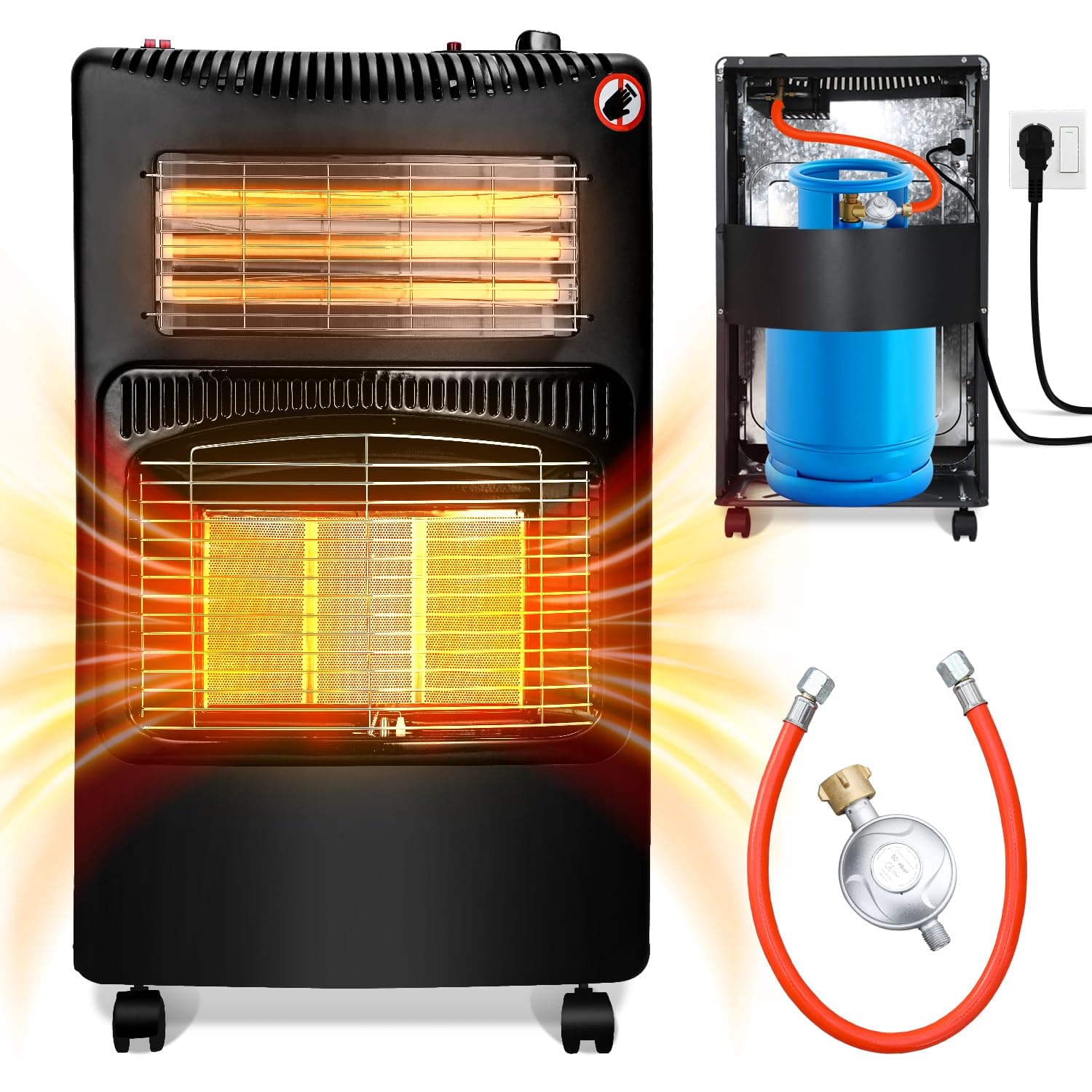 Gasheizer Gasheizung für Innenräume 4,2kw+1,26kw Gas-Elektro-Heizgerät, Gasofen inkl. Gasdruckregler & Gasschlauch, Gasheizofen mit 3 Heizstufen für Gasflaschen bis 15kg Gasheizung(Standard) Angebot bei HelloDeals