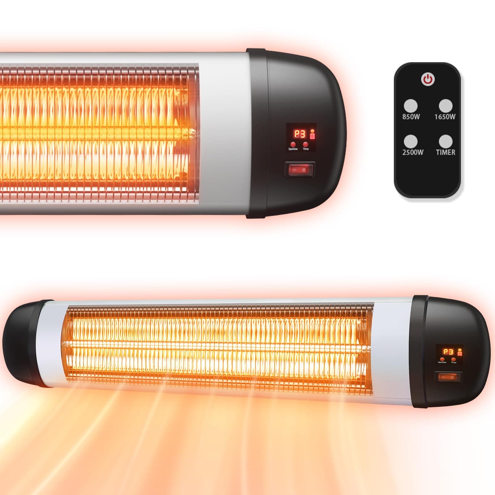 Heizstrahler Terrasse Infrarotheizung 2500W - Infrarot Strahler Outdoor mit Fernbedienung Elektrisch Wärmestrahler Wandmontage 3 Heizstufen Terrassenstrahler Aussen für Bad Balkon Garten Angebot bei HelloDeals