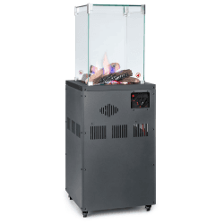 Blumfeldt Terrassenheizer, Outdoor-Gasheizstrahler, Heizpilz Gas für Terrasse, Garten & Balkon, Terrassen-Heizer mit Elektrischer Zündung, 360°Flammen-Blick, Gas-Heizstrahler mit Bodenrollen Grau Flagranti Crystal View