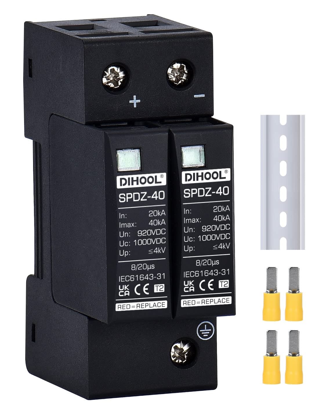 DIHOOL Solar DC Überspannungsschutz PV,typ 2 40KA 1000V blitzschutz,spannungsschutz Surge Protector DC 1000V 2P 40KA