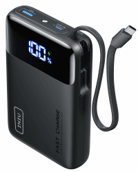 INIU 45W Power Bank, Ultra Klein 20000mAh Powerbank mit Integriertem USB-C Kabel, Schnellladen Externe Handyakkus USB-C In&Out, Klein Aber Stark für iPhone 17 16 15 Pro, Samsung S22, Xiaomi, iPad etc Schwarz