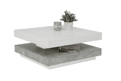 Hela Tische, Couchtisch Wohnzimmertisch Andy, Quadratisch, Holzwerkstoff ,Tischplatte drehbar 360°, Weiß/Beton, 67x67x35cm Weiß/Beton 67x67cm