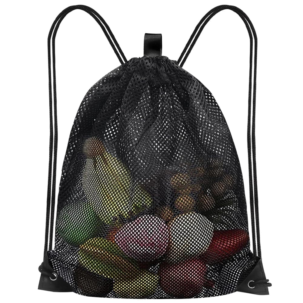 Netztaschen Strand mit Kordelzug Netzbeutel Groß Mesh Bag Kordelzug Turnbeutel Sandspielzeug Tasche für Einkaufen, Schwimmen, Fitness, Strand 45*40cm