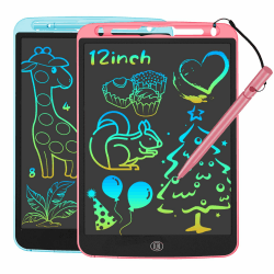 LCD Schreibtafel 2er-Pack, 12 Zoll Drawing Tablet mit Stylus Lanyard, Beschäftigung Digital Notepad für Kinder im Flugzeug, Zeichentafel für Jungen und Mädchen (Rosa+Blau) Angebot bei HelloDeals