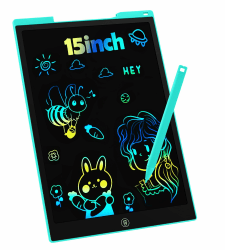 Bunte LCD Schreibtafel, 15 Zoll LCD Schreibtablett für Kinde, Maltafel Kinder Elektronisch Spielzeug ab 3-8 Jahre alt Junge Mädchen, Löschbar Mal Tablet Kinder Weihnachtsgeschenke 15 Zoll Blau