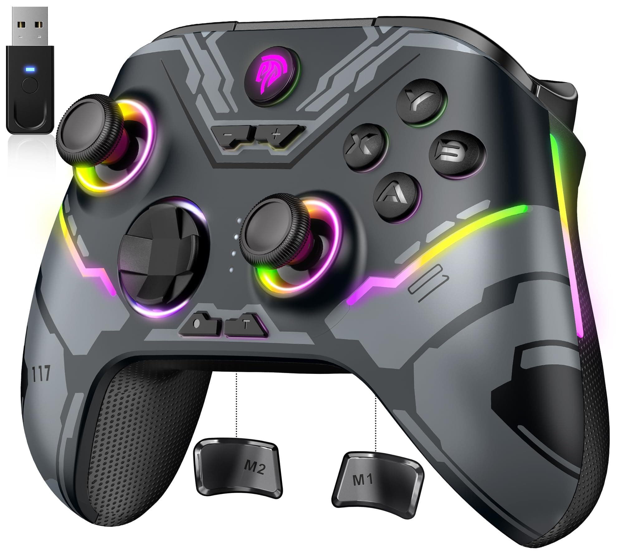 EasySMX X15 PC Controller Wireless mit 7 RGB Licht, Gaming Controller mit Hall Joystick & Trigger, Bluetooth Kompatibel mit PC/Switch/Handy/Tablet - Schwarz Angebot bei HelloDeals