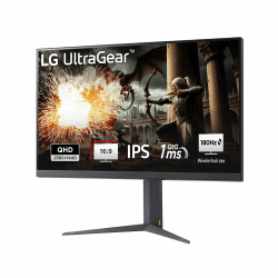 LG Electronics 32GS75QX-B.AEU Ultragear™ QHD Gaming IPS-Monitor 32" (80 cm), 2560 x 1440, 16:9, 1ms GtG, 180 Hz, HDR10, 400 cd/m² Helligkeit (typ.), NVIDIA G-Sync™ Compatible, AMD FreeSync™ - Grau