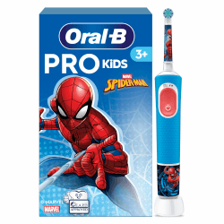 Oral-B Pro Kids Spiderman Elektrische Zahnbürste/Electric Toothbrush für Kinder ab 3 Jahren, inklusive Sensitiv+ Modus für Zahnpflege, extra weiche Borsten, 1 Aufsteckbürste, 4 Sticker, blau/rot