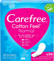 Carefree Slipeinlagen Cotton Feel Normal mit Frischeduft, besonders sanft zur Haut für einen weichen Tragegefühl, Ihre gute Passform passt sich den Körperbewegungen an, 56 Stück 56 Stück (1er pack)
