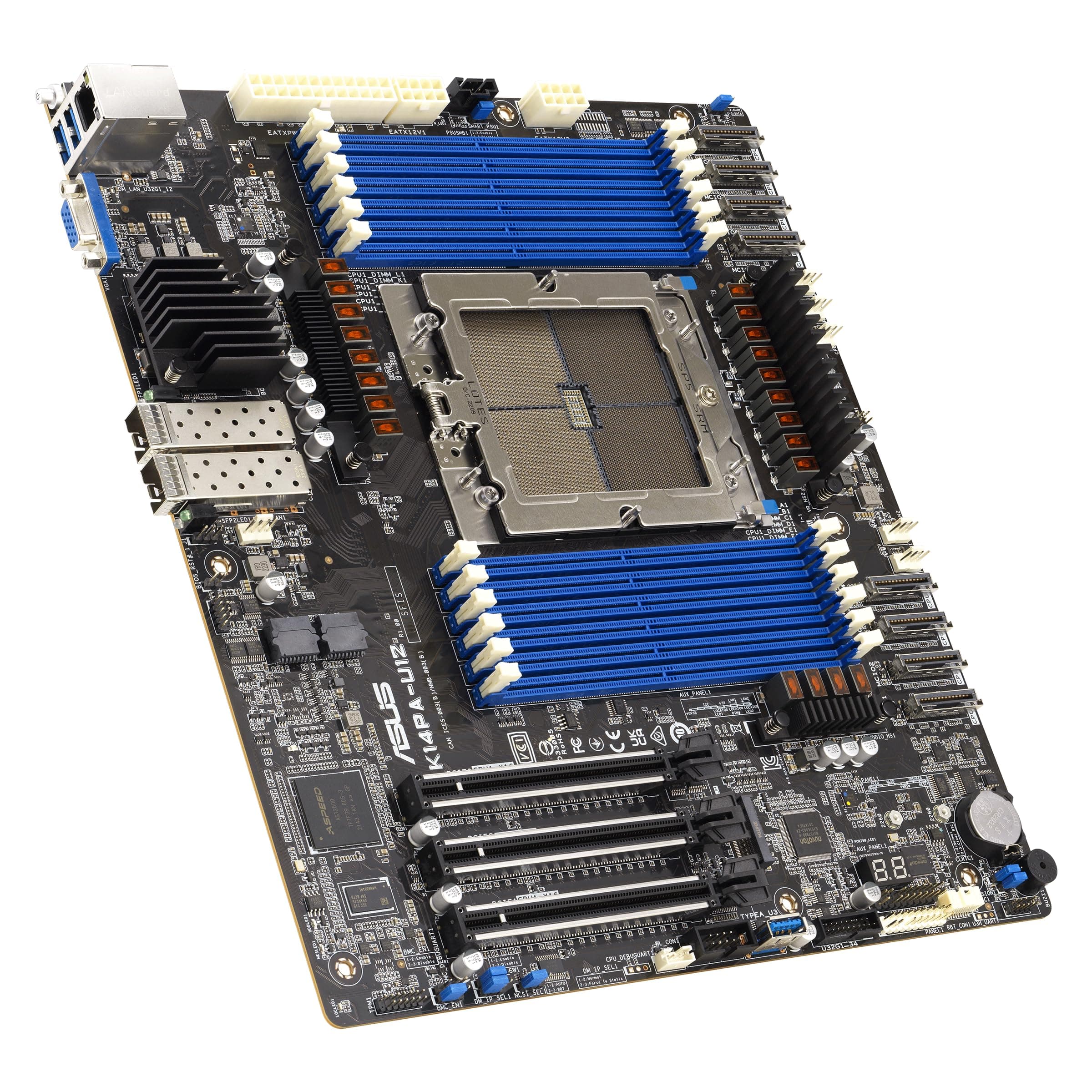 ASUS K14PA-U12 Server Mainboard Sockel AMD SP5 (AMD EPYC 9004, CEB, 12x DDR5 4800 RDIMM, M.2 PCIe 5.0, Dual 25 Gbit/s Ethernet, Dual-Slot GPU)
