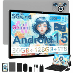 Tablet 10 Zoll Android 15 mit 30 GB RAM+128GB ROM(TF 1TB), 5G WLAN, Octa-Core, Widevine L1, Kindersicherung, 8000mAh, BT 5.0, GPS, Tablet mit Tastatur, Schwarz Gray, 30GB + 128 GB Angebot bei HelloDeals