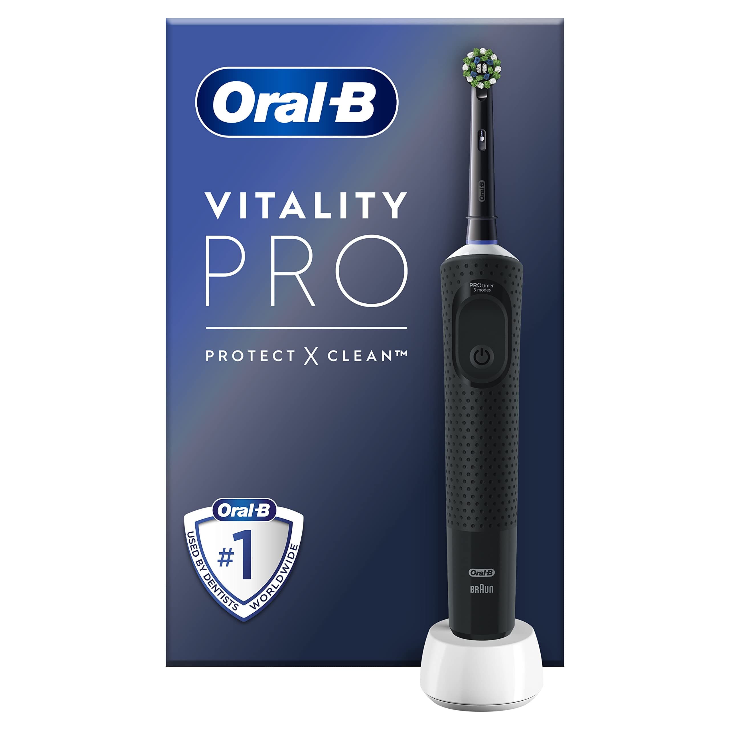 Oral-B Vitality Pro Elektrische Zahnbürste — Electric Toothbrush, Inkl. 1 Aufsteckbürste — 3 Putzmodi für Zahnpflege, Zahnbürste Elektrisch, Designed by Braun, Schwarz Black Single Angebot bei HelloDeals