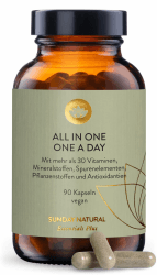 SUNDAY NATURAL® Multivitamin Komplex - All in One – Premium Rundum-Versorgung mit nur 1 Kapsel: 30 A-Z Vitamine, Mikronährstoffe – 90 vegane Vitamin Kapseln - Laborgeprüft und Ohne unnötige Zusätze Angebot bei HelloDeals