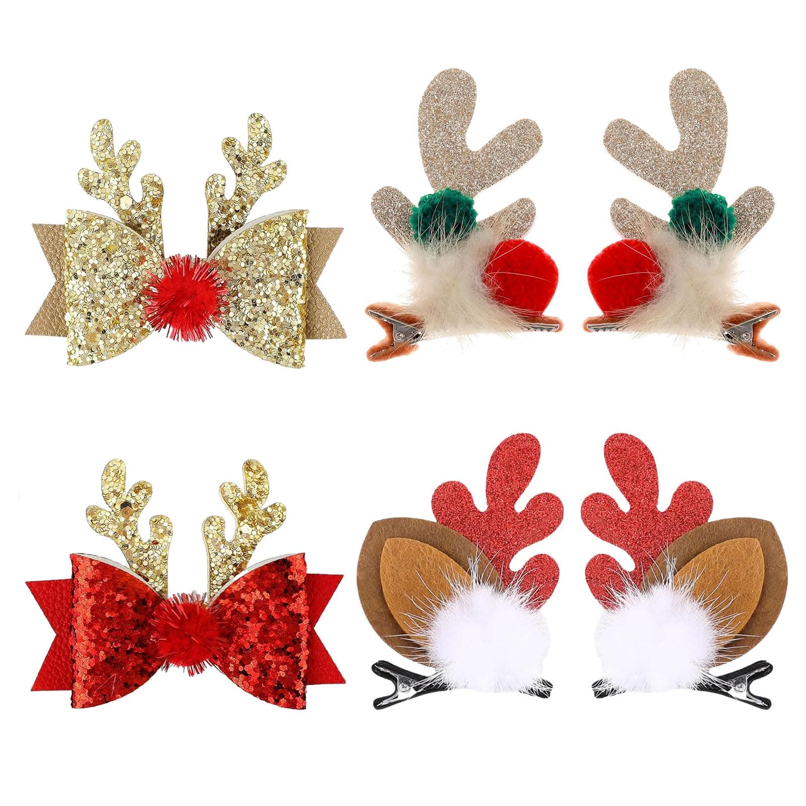 Weihnachts Schleife Haarspangen, 4 Stück Haarspangen Haarschmuck Weihnachten, Niedliches Rentier Geweih Stirnband Ohren Haar Accessoire, Geweih Kopfschmuck Haarnadel für Frauen Mädchen Kinder Angebot bei HelloDeals