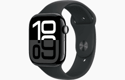 Apple Watch Series 10 [GPS + Cellular, 42mm] - Aluminiumgehäuse Diamantschwarz mit Sportarmband Schwarz, M/L (Generalüberholt) Angebot bei HelloDeals
