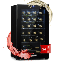 Klarstein Weinkühlschrank, 1 Zonen Getränkekühlschrank Klein, Kleiner Weinschrank 63L, Wein-Kühlschrank Klein mit Glastür, Indoor/Outdoor Flaschenkühlschrank, Wine Fridge 5-18°C, 24 Flaschen Angebot bei HelloDeals
