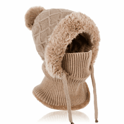 TAGVO Strickmütze Damen Thermo Winter, 3 in 1 Beanie Mütze Warm Strickmütze & Halswärmer Sets, Multifunktional Verstellbar Sturmhaube Gesichtsmaske mit Dickes Fleece gefüttert für Frauen Outdoor Khaki Angebot bei HelloDeals