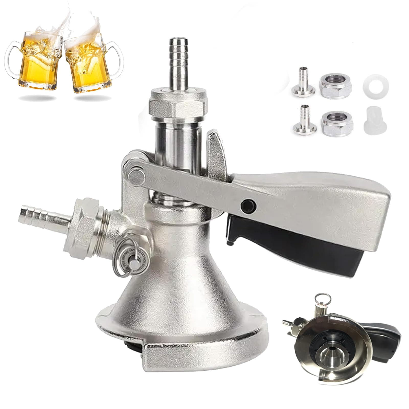 Kegverschluss Zapfkopf, Flach Keg Zapfkopf G5/8 Gewinde Keg Verschluss Zapfkopf Typ A Brauen Fassbier Fasshähne 304 Edelstahl Bierzapfhahn für Bars Restaurants Familienfeiern für Bier, Wein Angebot bei HelloDeals