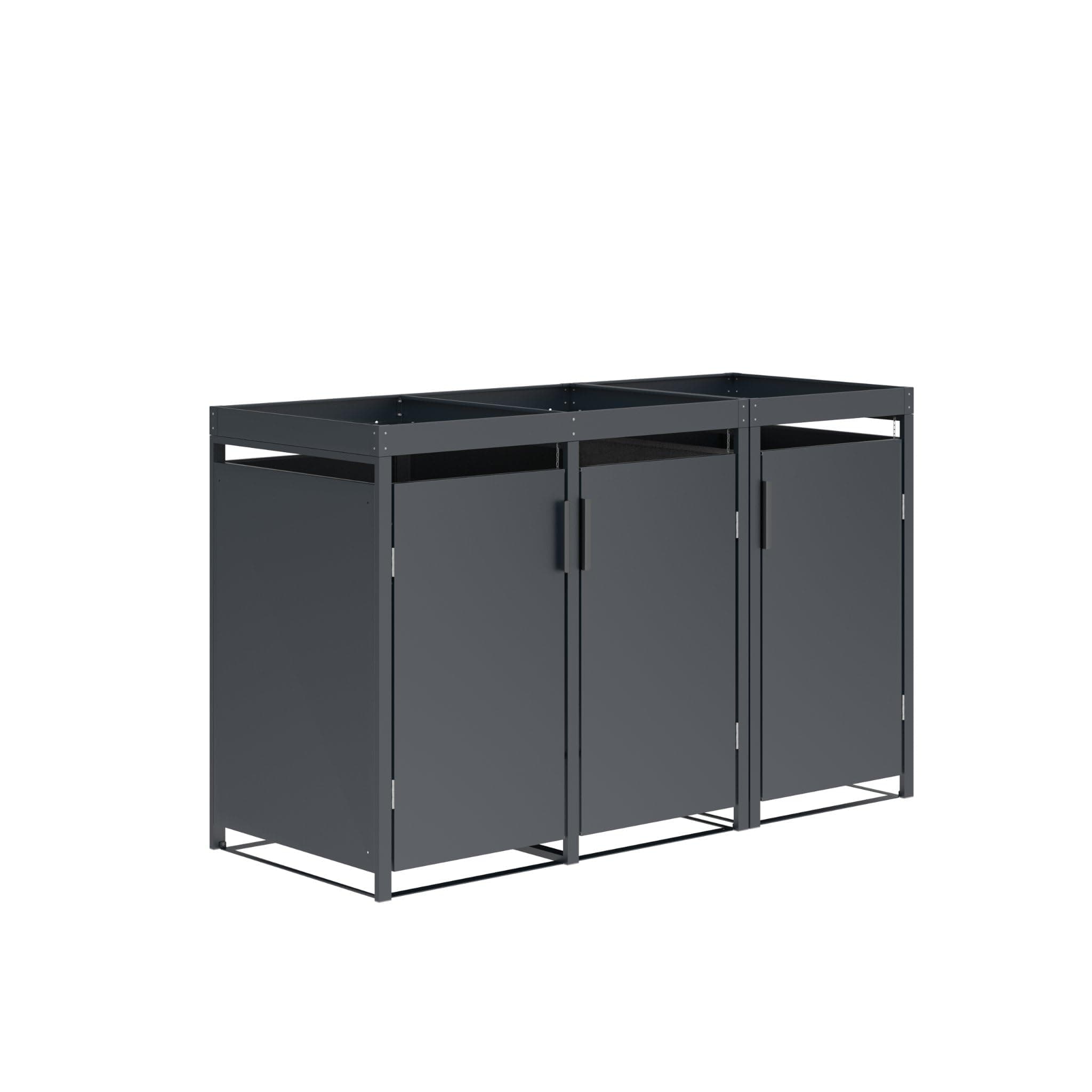 DEGAMO Mülltonnenbox 3-er Mülltonnenhaus ULM für 3X Tonnen 120 und 240 Liter, Stahl verzinkt, Farbe anthrazit, mit Pflanzkastenaufsatz 3 Türen Angebot bei HelloDeals