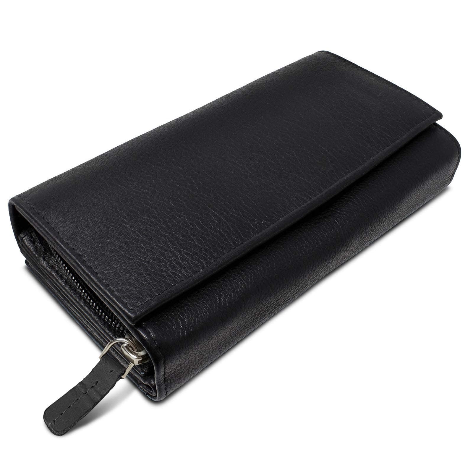 ROYALZ 'Orelia' Vintage Leder Geldbörse für Damen Portemonnaie groß mit vielen Fächern RFID-Blocker Brieftasche Querformat Schwarz Angebot bei HelloDeals