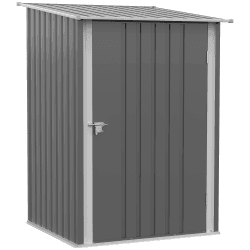 Outsunny Metall Gerätehaus 1,6m³ 100x103x160cm Geräteschuppen mit Pultdach Abschließbarer Tür wetterfest Gartenhaus Outdoor Schuppen Schrank für Garten Außenbereich, Grau Angebot bei HelloDeals