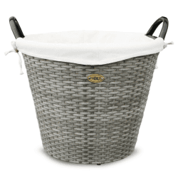HABAU Feuerholzkorb mit waschbarem Stoffeinsatz, Holzkorb aus extrem robustem Polyethylen mit Metallrahmen - Korb mit 48 cm Durchmesser (Grau, Mittel) 48 x 48 x 39 cm Grau Angebot bei HelloDeals