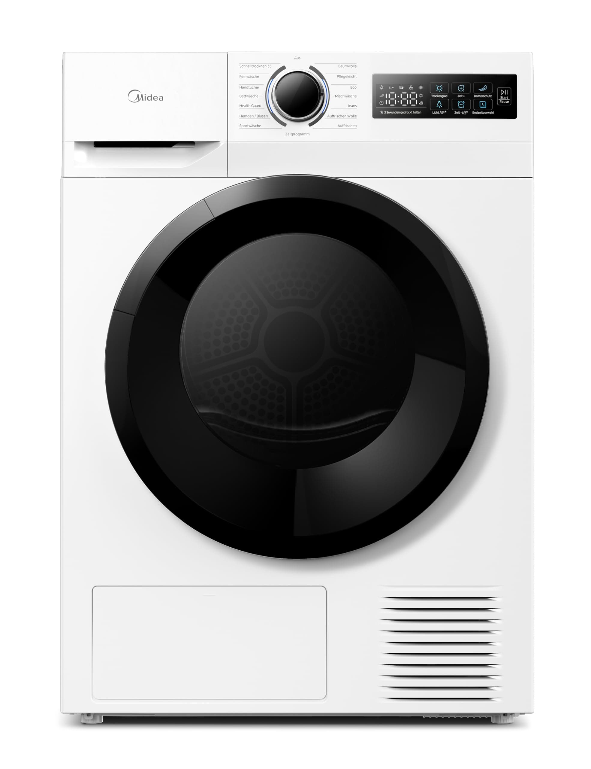 Midea MD11EH70BD Wärmepumpentrockner, 7 kg, Energieklasse D, Schnelltrocknen 35', HealthGuard, Sensor-Trocknung, Auffrischen,Knitterschutz, Auffrischen Wolle, Weiß 7kg Angebot bei HelloDeals