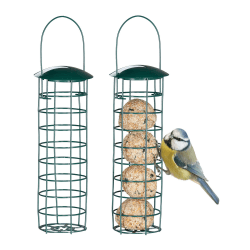 Relaxdays Meisenknödelhalter 2er Set, zum Aufhängen, HxD 31x8,5 cm, Vogelfutterspender für Wildvögel, Metall, dunkelgrün Angebot bei HelloDeals