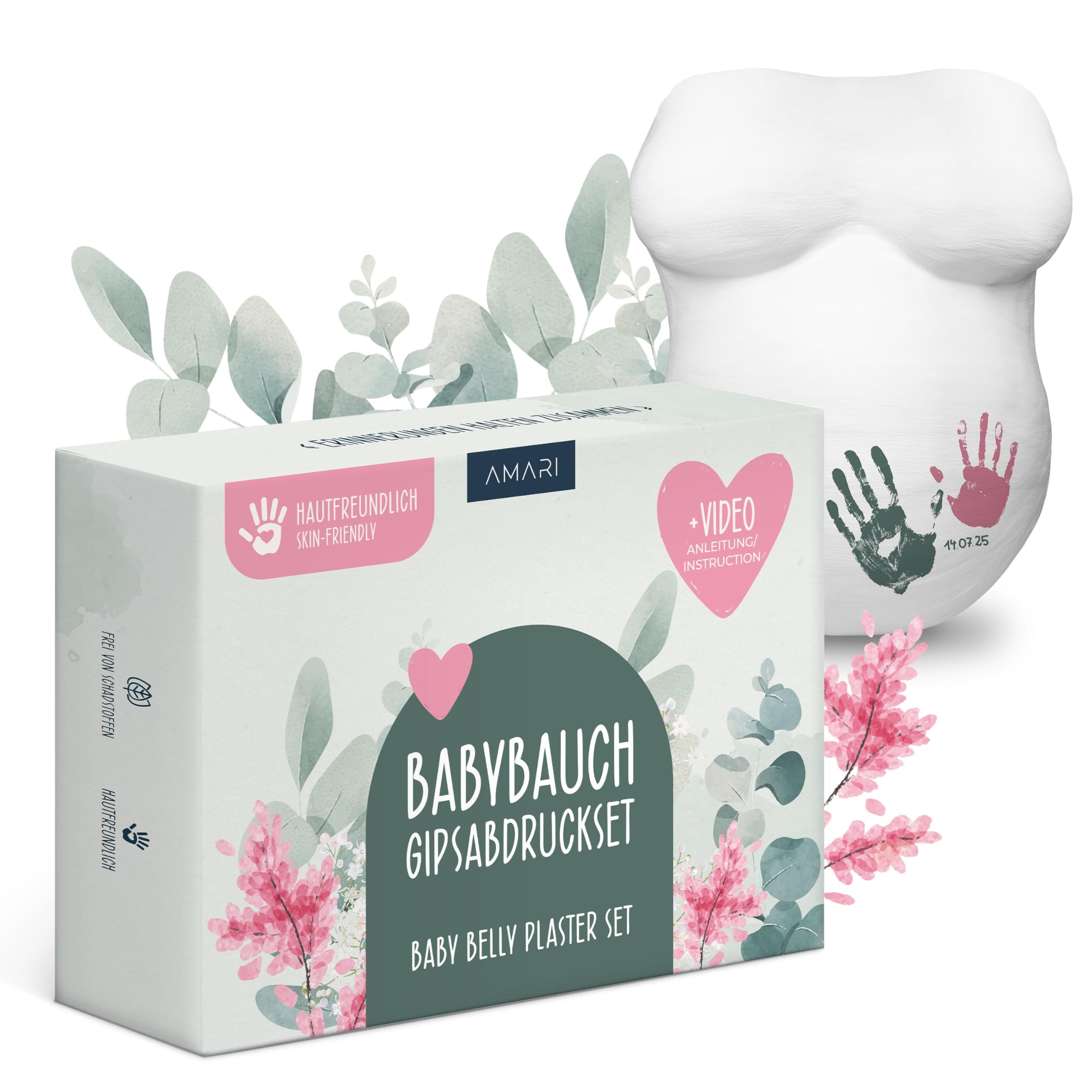 Amari ® Gipsabdruck Babybauch Set - Gipsabdruckset Babybauch - Geschenk werdende Mutter, Gips für den Bauchabdruck -Erinnerungen Schwangerschaft Eukalyptus Angebot bei HelloDeals