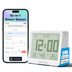 Meross 10-in1 Smart Hygrometer Thermometer Innen, WLAN Wetterstation Ausgestattet mit Benachrichtigung, Smart LCD Temperatursensor Kompatibel mit Apple HomeKit, Alexa, Google Home (Erfordert Hub) WiFi-Thermometer-Hygrometer 1 St. ohne Hub Angebot bei HelloDeals
