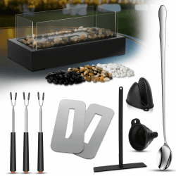 Tischkamin Zubehör Set, Rechteckiger Tischfeuer, Innenfeuerstelle Set mit Schreibtischkamin, Teleskopgabeln, Langer Löffel und Handschuh, Tisch Kamin Werkzeugset für Indoor & Outdoor Angebot bei HelloDeals