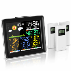Brandson - Wetterstation Funk mit Außensensor - Farbdisplay - DCF Empfangssignal Funkuhr - Innen und Außentemperatur - Wettervorhersage - Temperatur Luftfeuchtigkeit Luftdruck - 3 x Außensensor Angebot bei HelloDeals