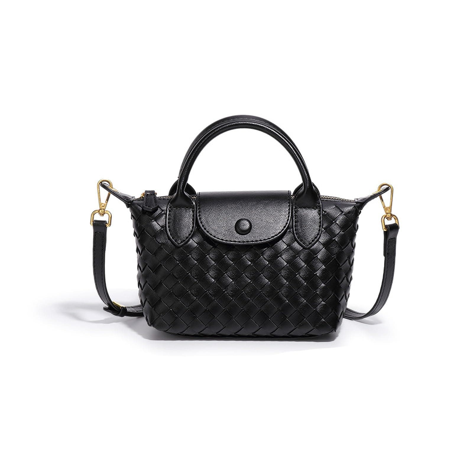 Kleine Größe, geflochtenes Luxus-Leder, mit Tragegriff oben, modisch, für Reisen, Alltag Schwarz Angebot bei HelloDeals